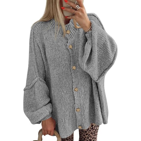 Women’s Cozy Oversized Knit Cardigan Long Sleeve Button Fall Winter